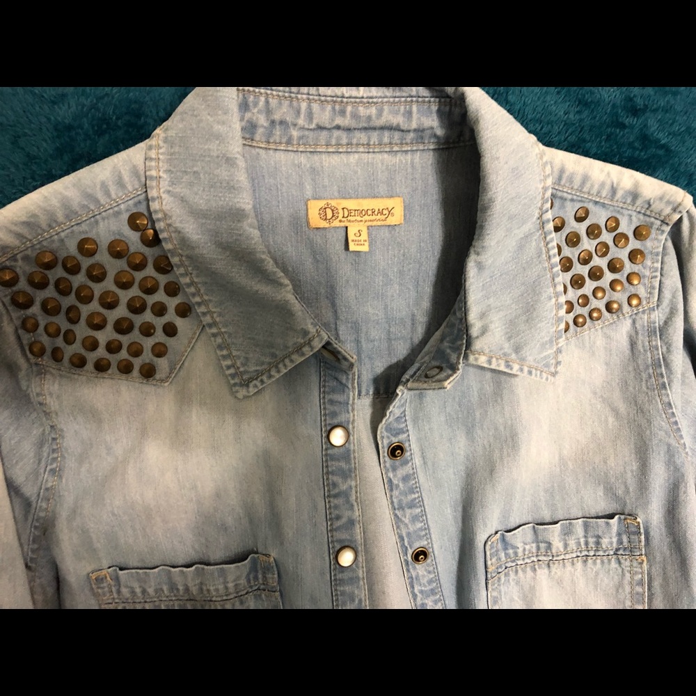 Democracy long sleeve jean shirt